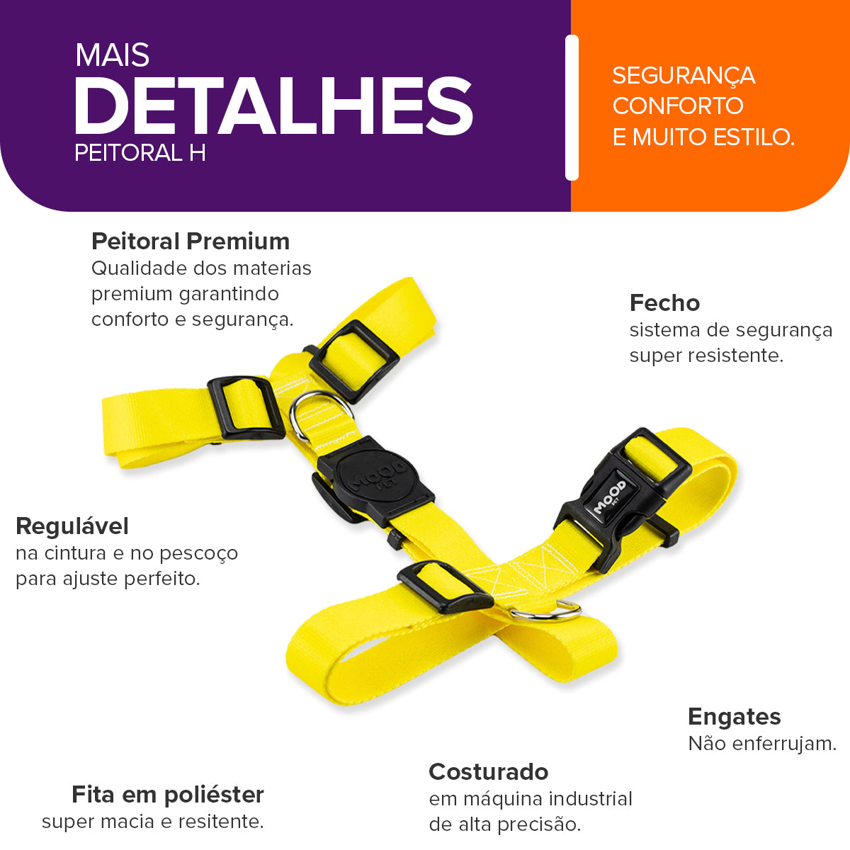 Peitoral para Cachorros H Yellow Mood Pet