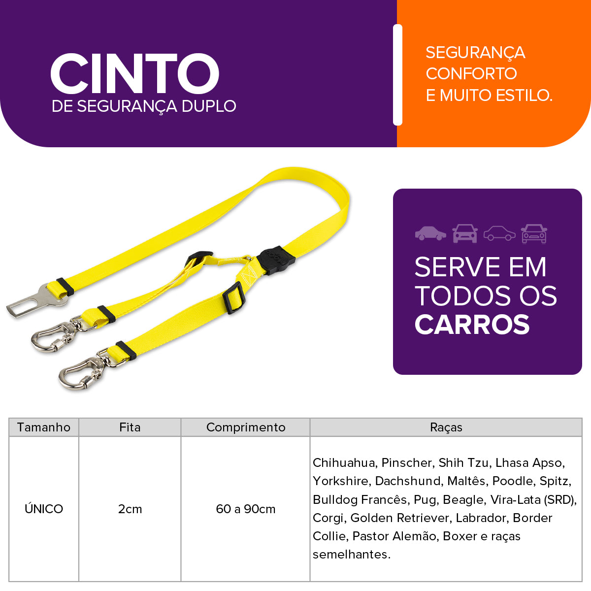 Cinto de Segurança Duplo Yellow Mood Pet