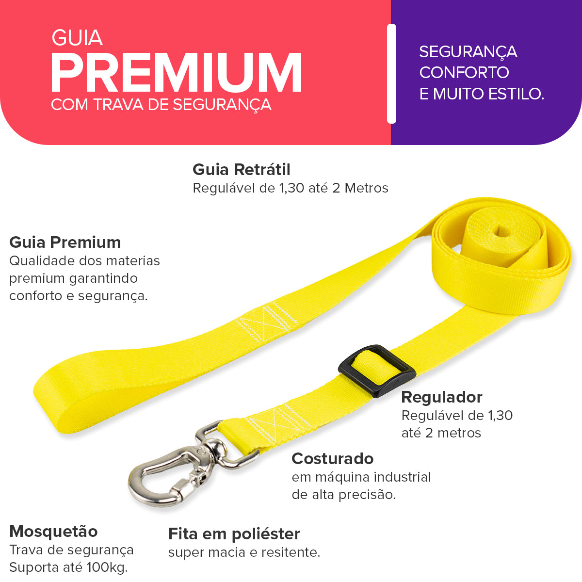 Guia Retrátil para Cachorros Amarelo Basic Pet