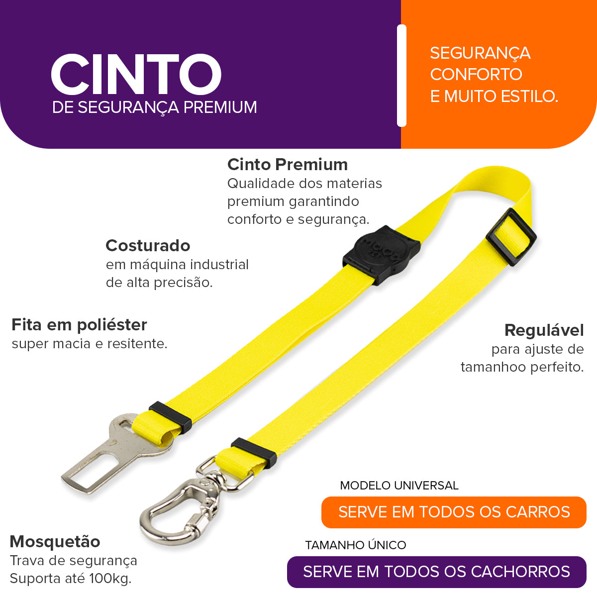 Cinto de Segurança Pet Yellow Mood Pet