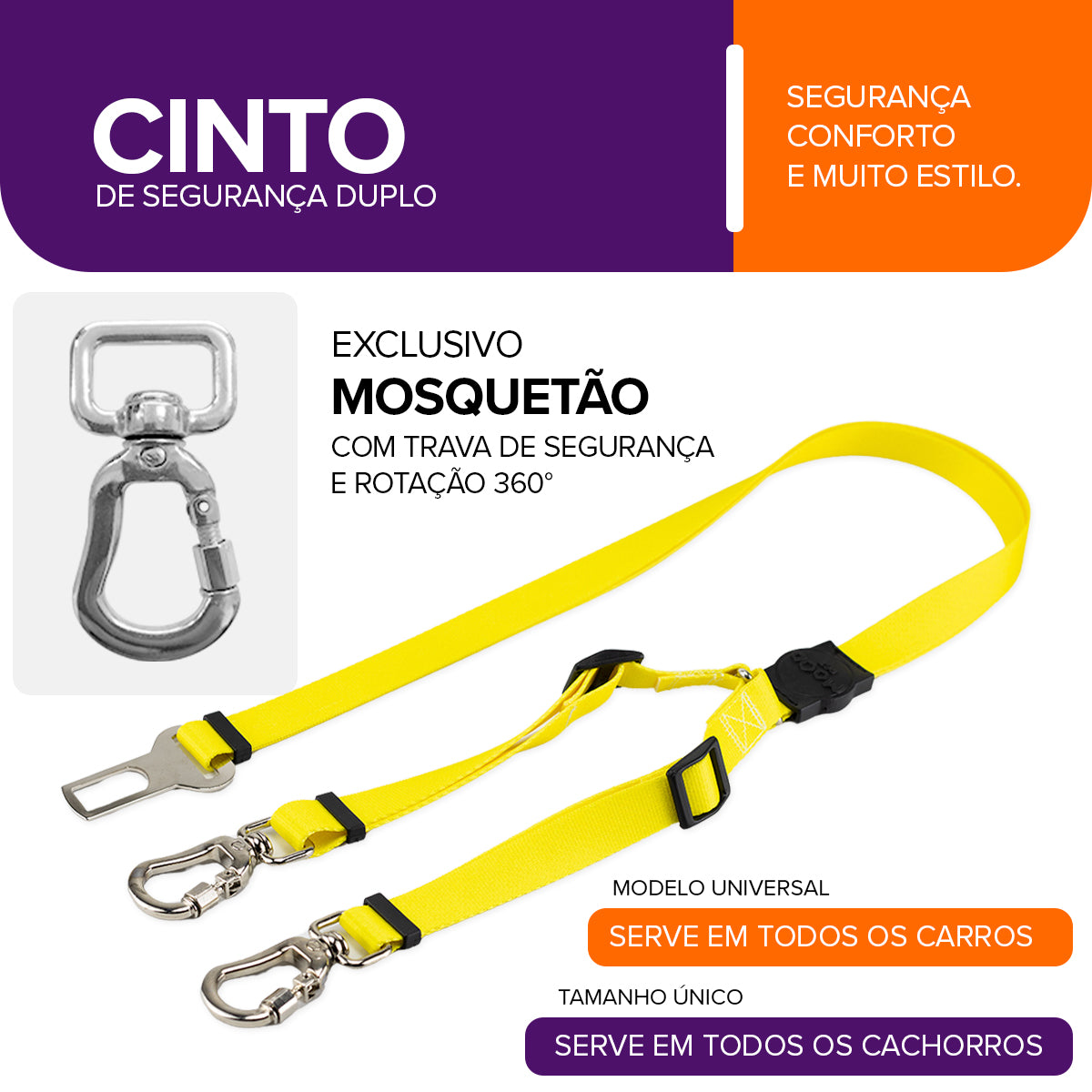 Cinto de Segurança Duplo Yellow Mood Pet