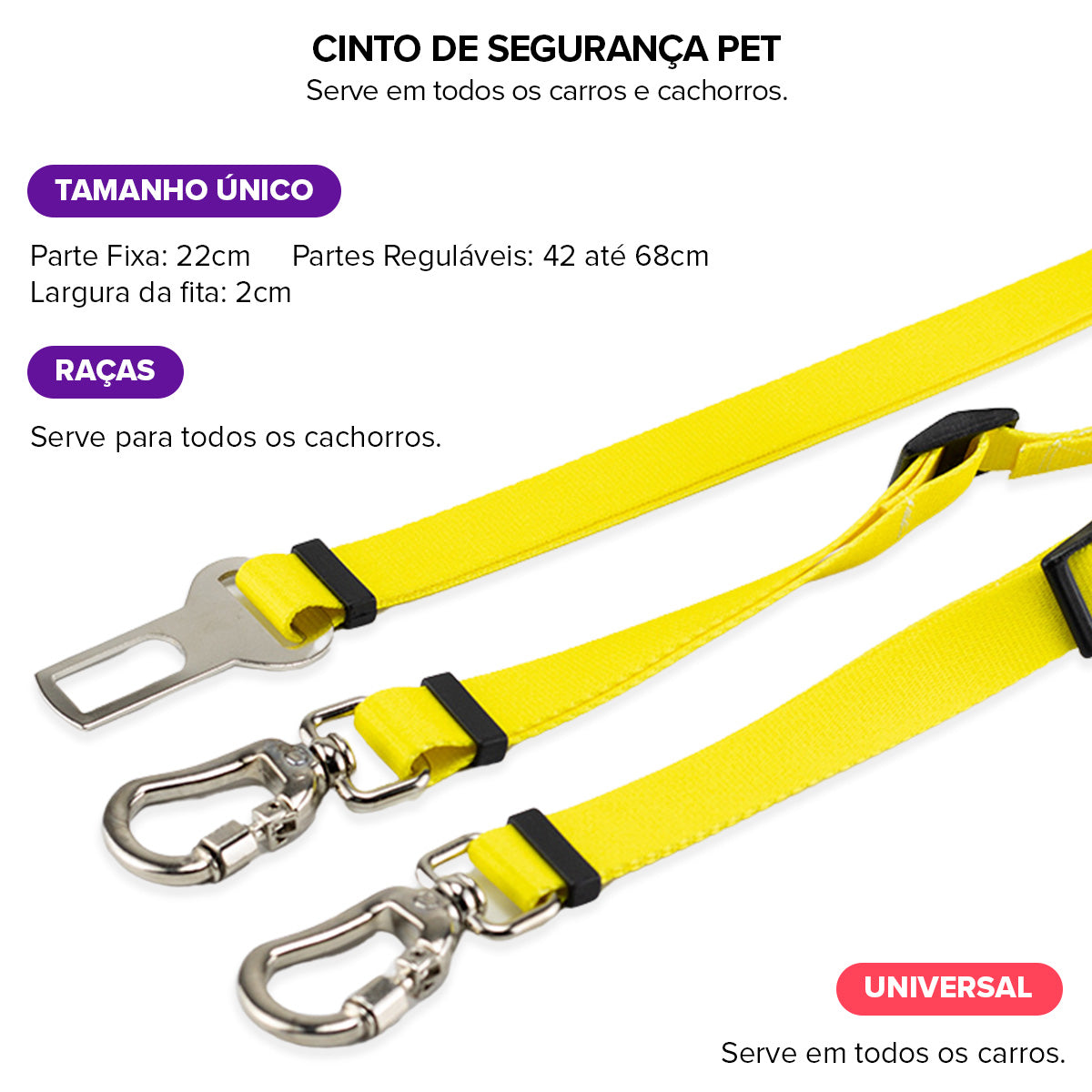 Cinto de Segurança Duplo Amarelo Basic Pet
