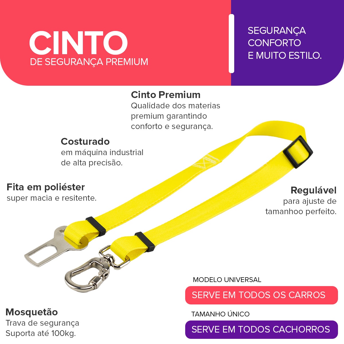 Cinto de Segurança Pet Amarelo Basic Pet