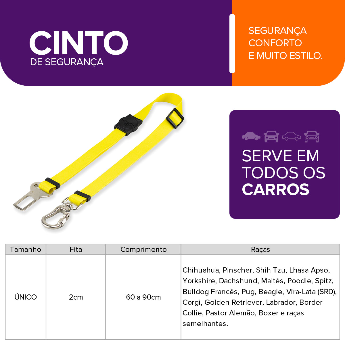Cinto de Segurança Pet Yellow Mood Pet