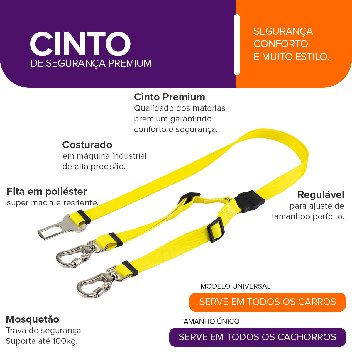 Cinto de Segurança Duplo Yellow Mood Pet