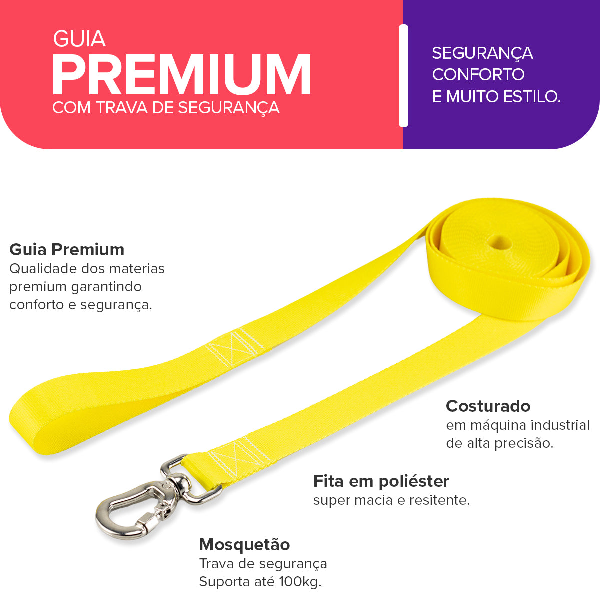 Guia Longa 10 Metros para Cachorros Amarelo Basic Pet
