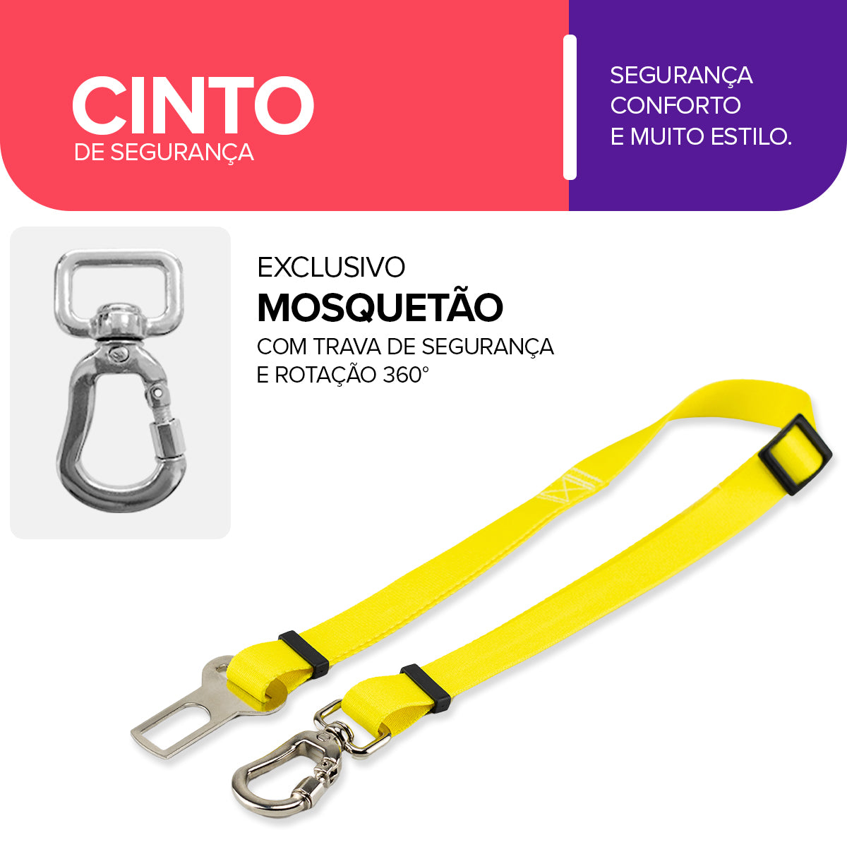 Cinto de Segurança Pet Amarelo Basic Pet