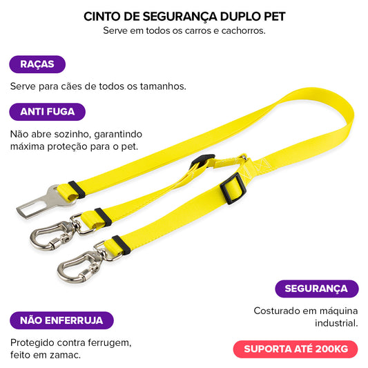 Cinto de Segurança Duplo Amarelo Basic Pet