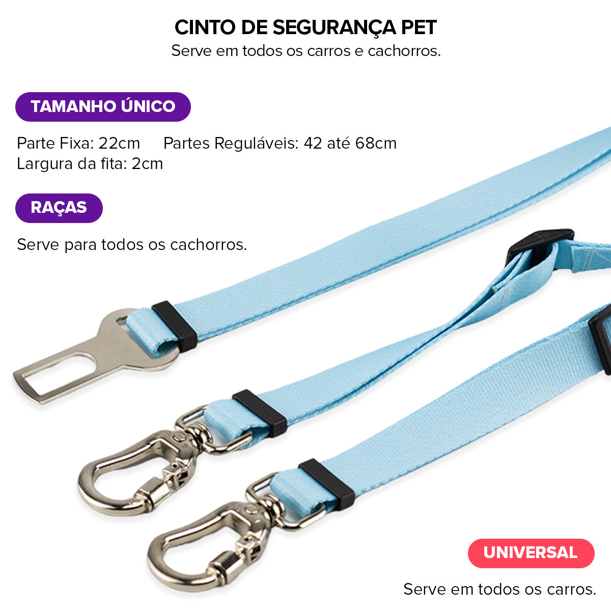 Cinto de Segurança Duplo Caribe Basic Pet