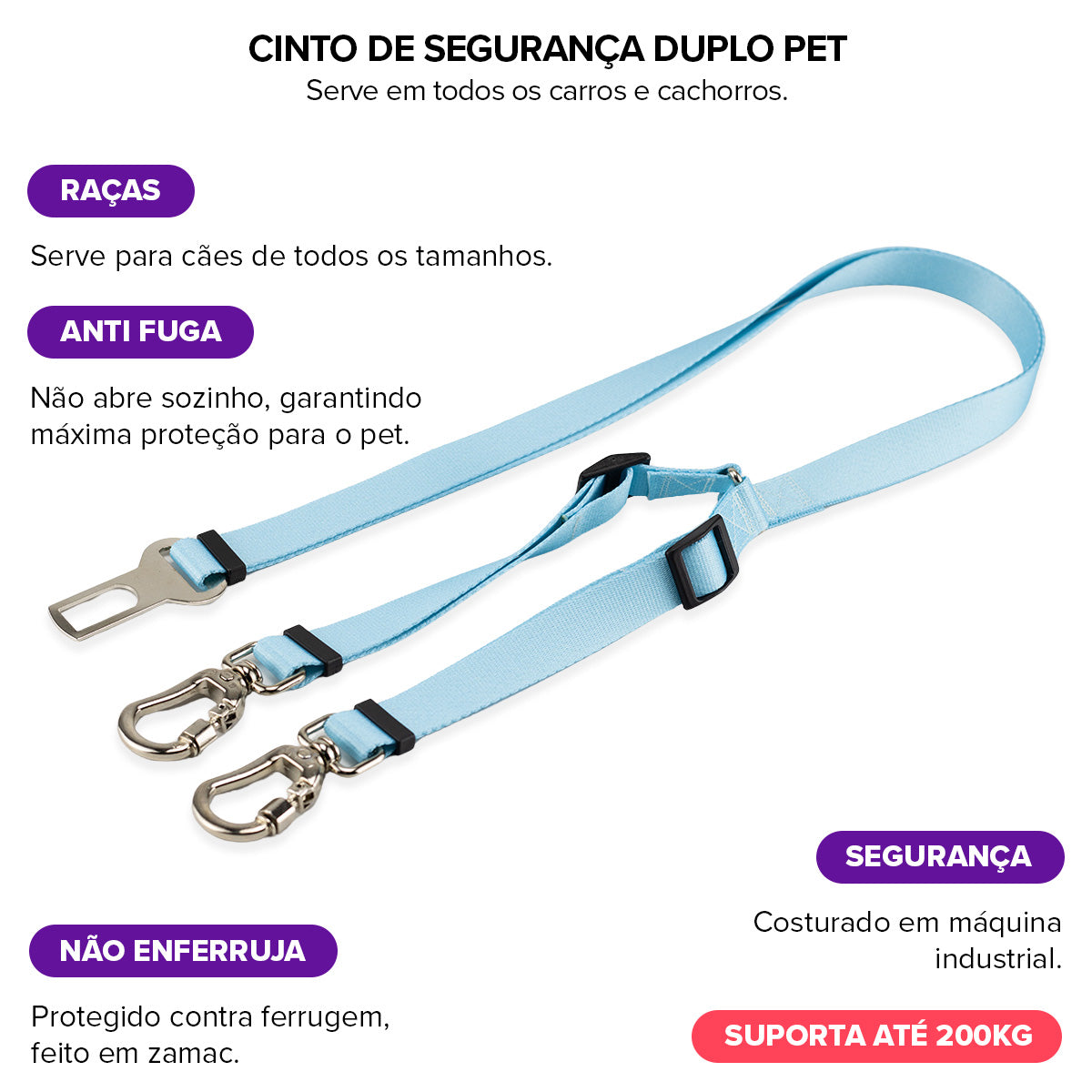 Cinto de Segurança Duplo Caribe Basic Pet
