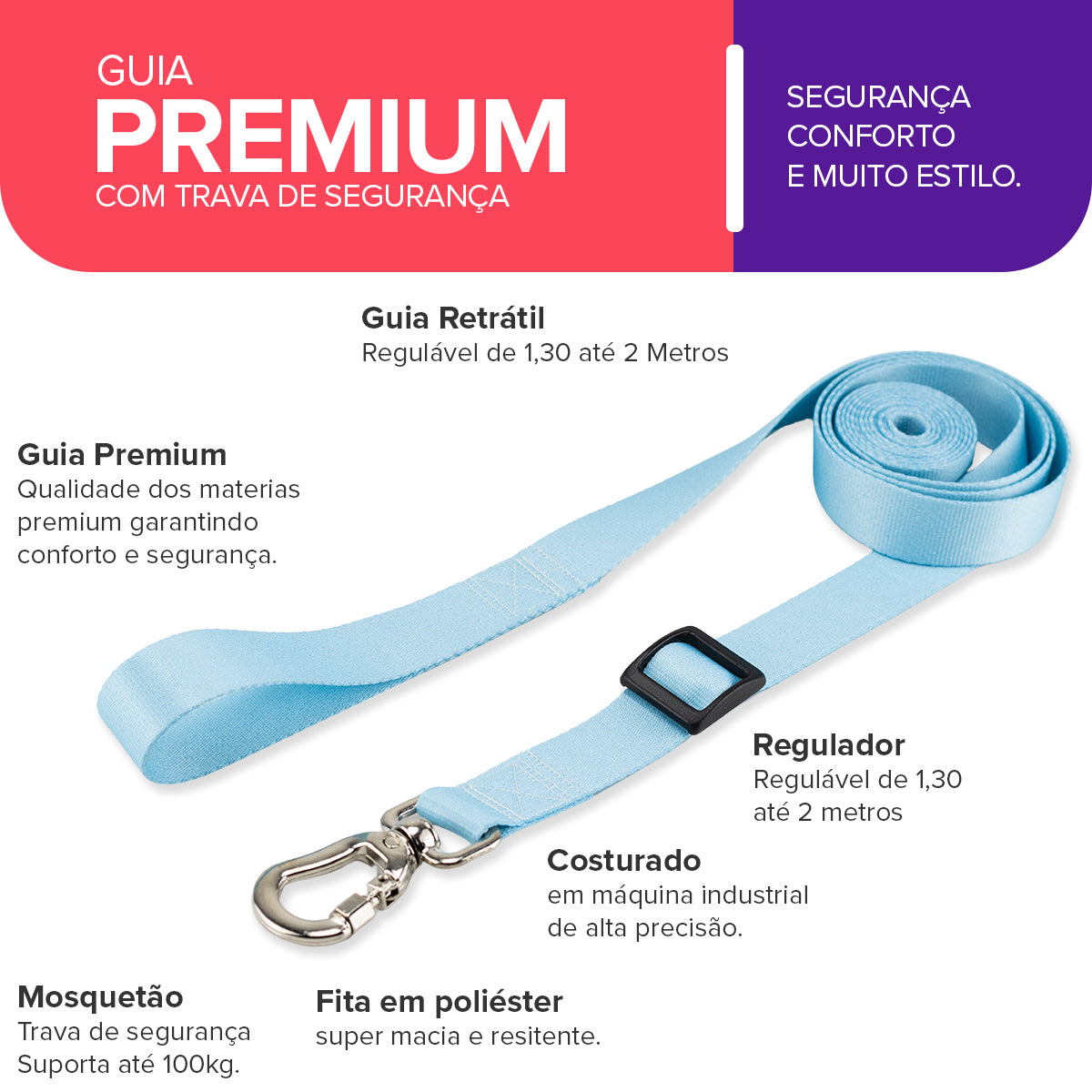 Guia Retrátil para Cachorros Caribe Basic Pet