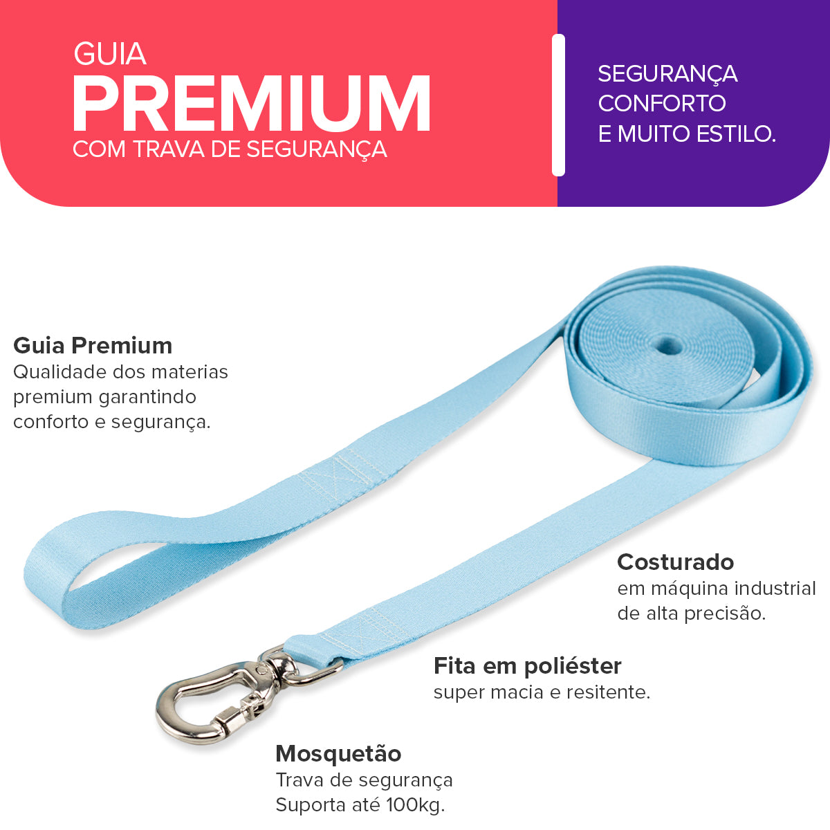 Guia Longa 10 Metros para Cachorros Caribe Basic Pet