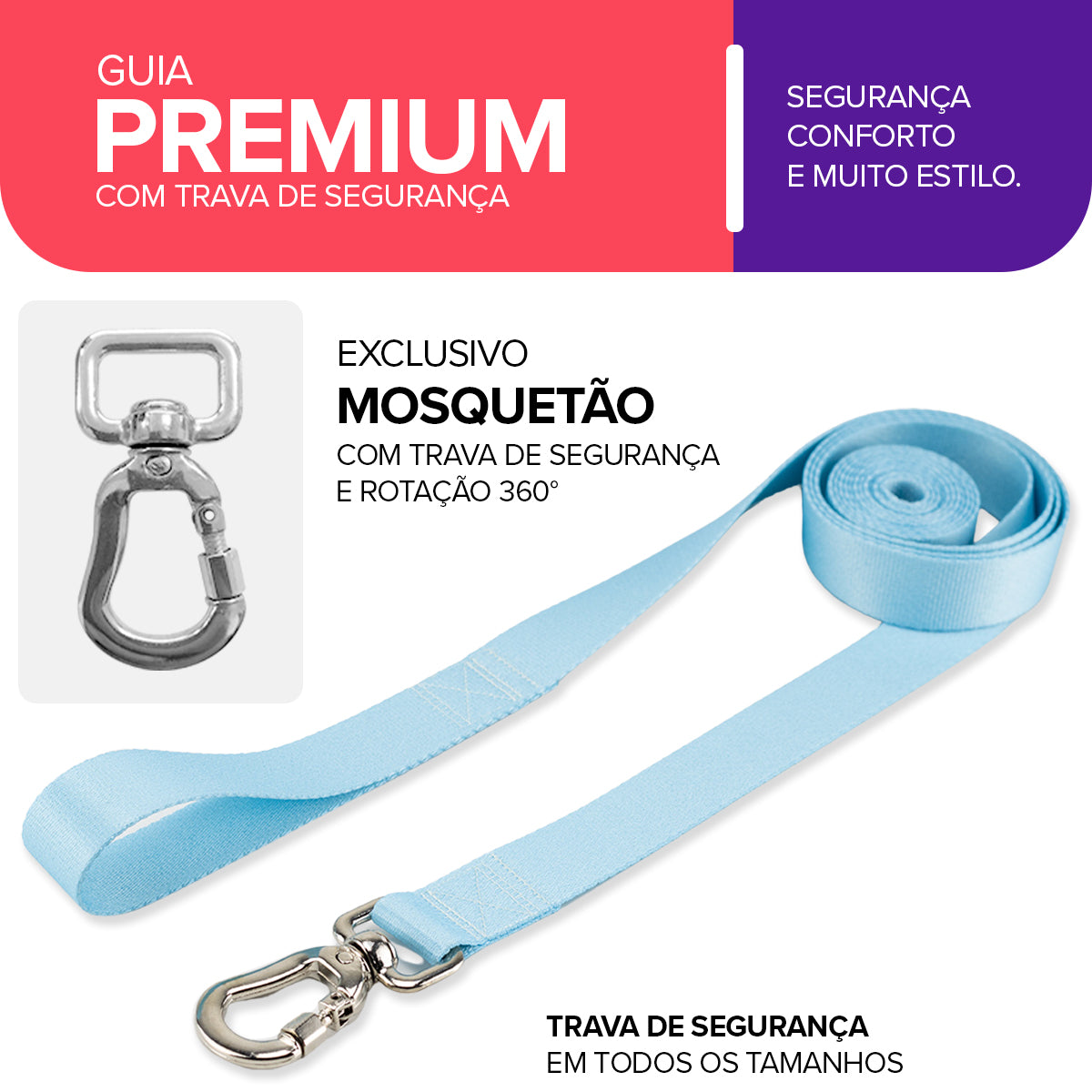 Guia Longa 2 Metros para Cachorros Caribe Basic Pet