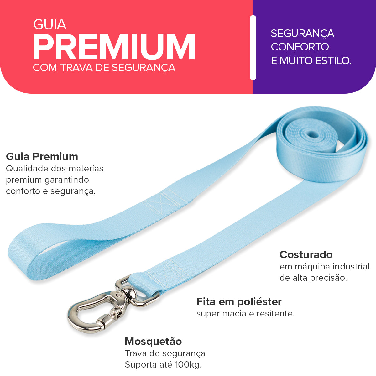 Guia Longa 2 Metros para Cachorros Caribe Basic Pet