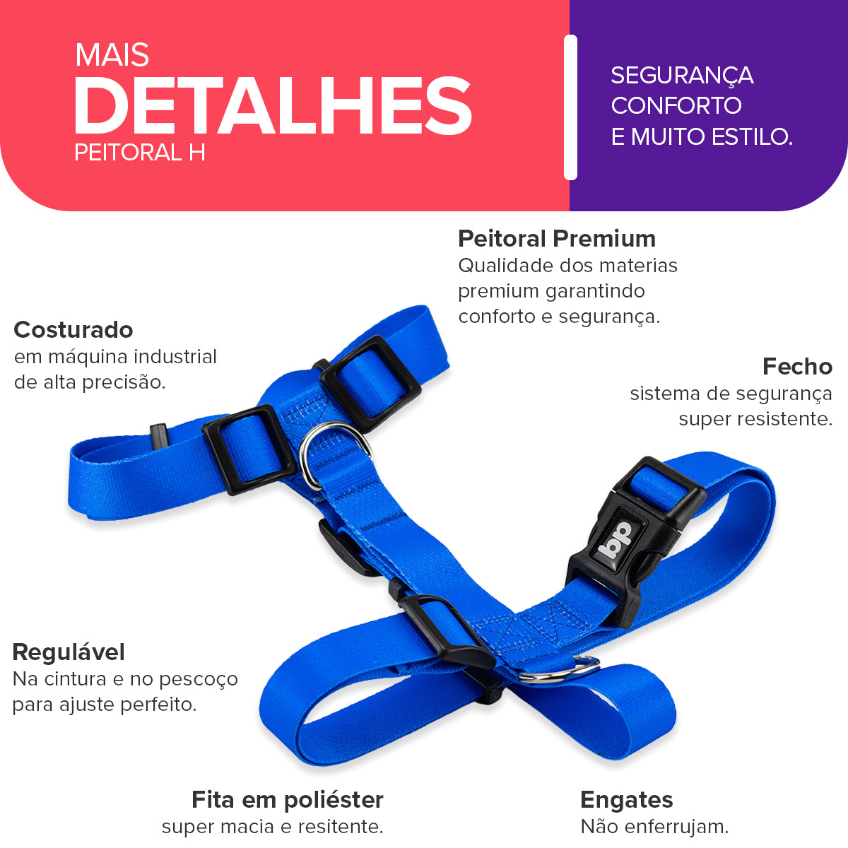 Peitoral para Cachorros H Azul Basic Pet