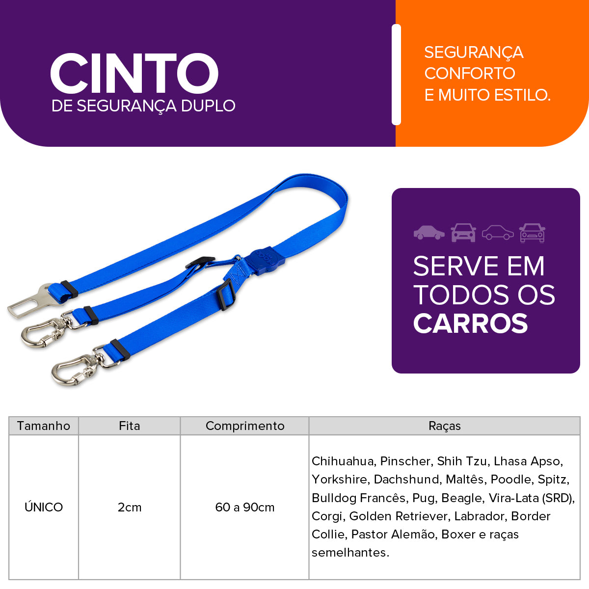 Cinto de Segurança Duplo Blue Mood Pet