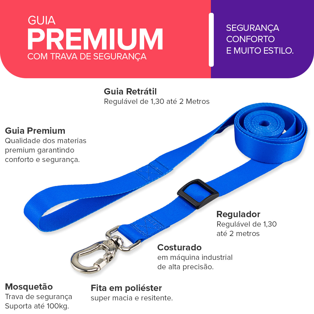 Guia Retrátil para Cachorros Azul Basic Pet