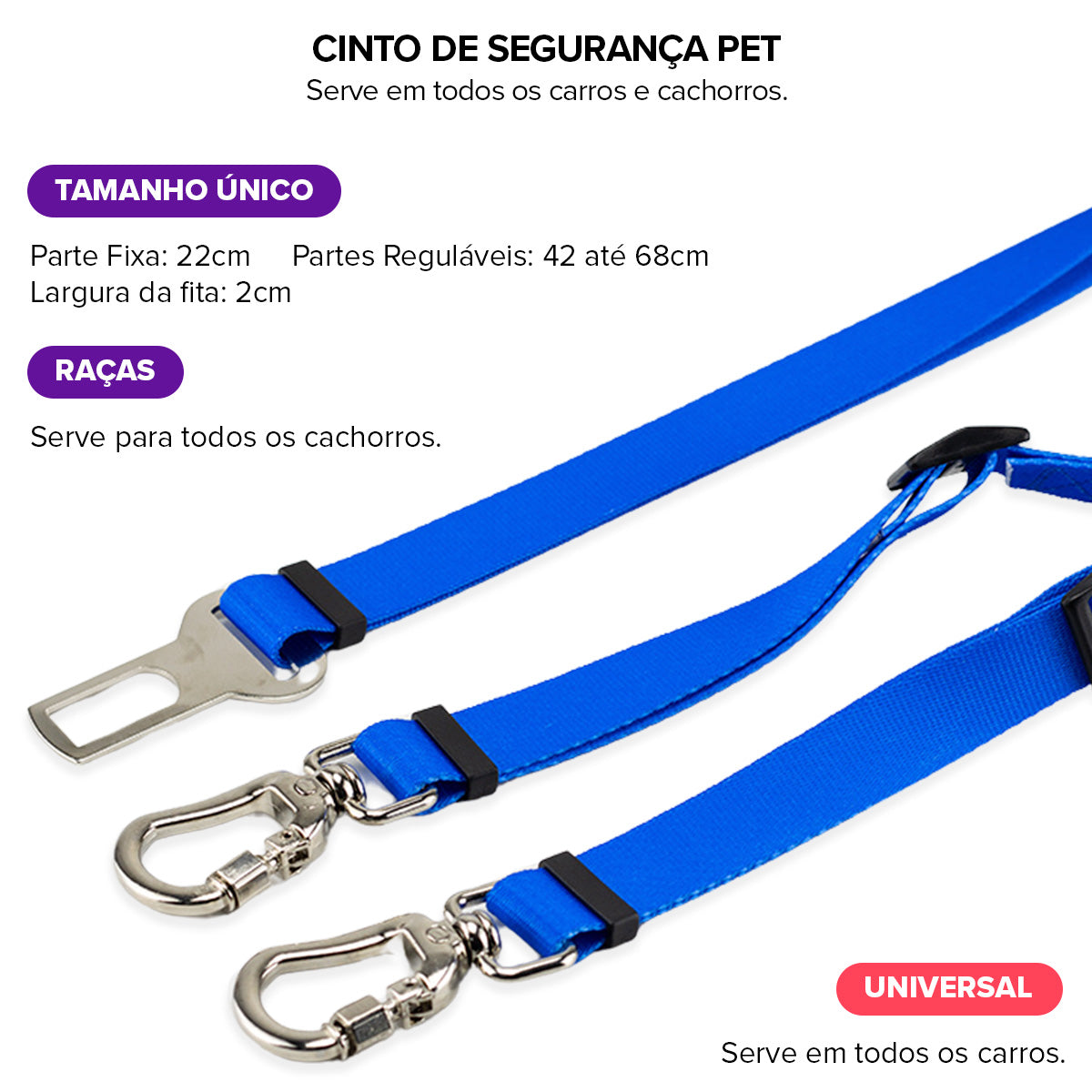 Cinto de Segurança Duplo Azul Basic Pet