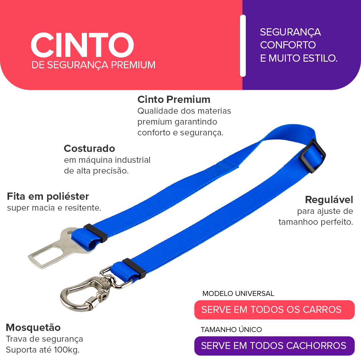 Cinto de Segurança Pet Azul Basic Pet