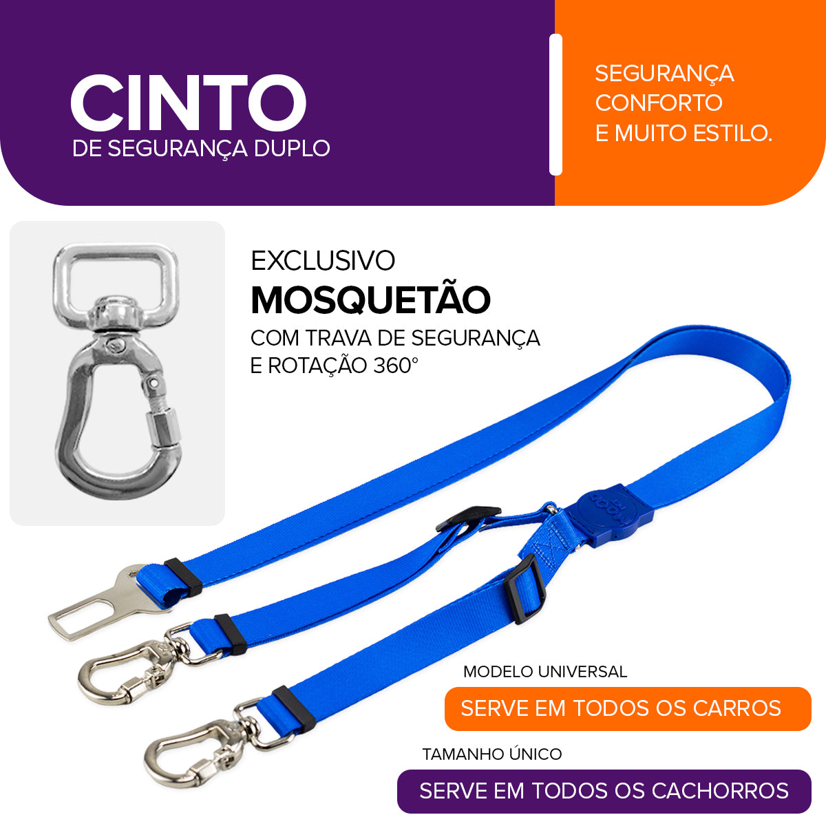 Cinto de Segurança Duplo Blue Mood Pet