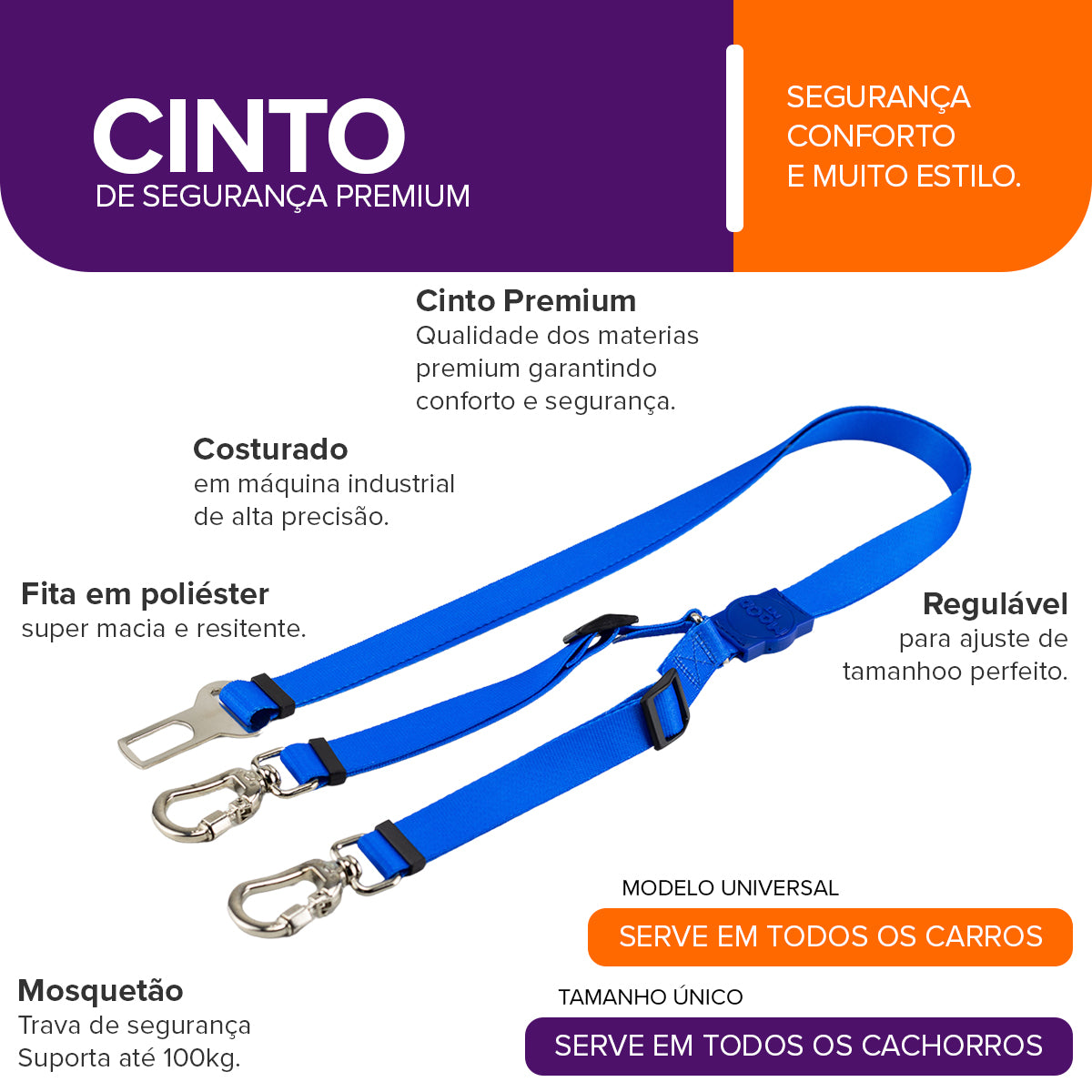Cinto de Segurança Duplo Blue Mood Pet