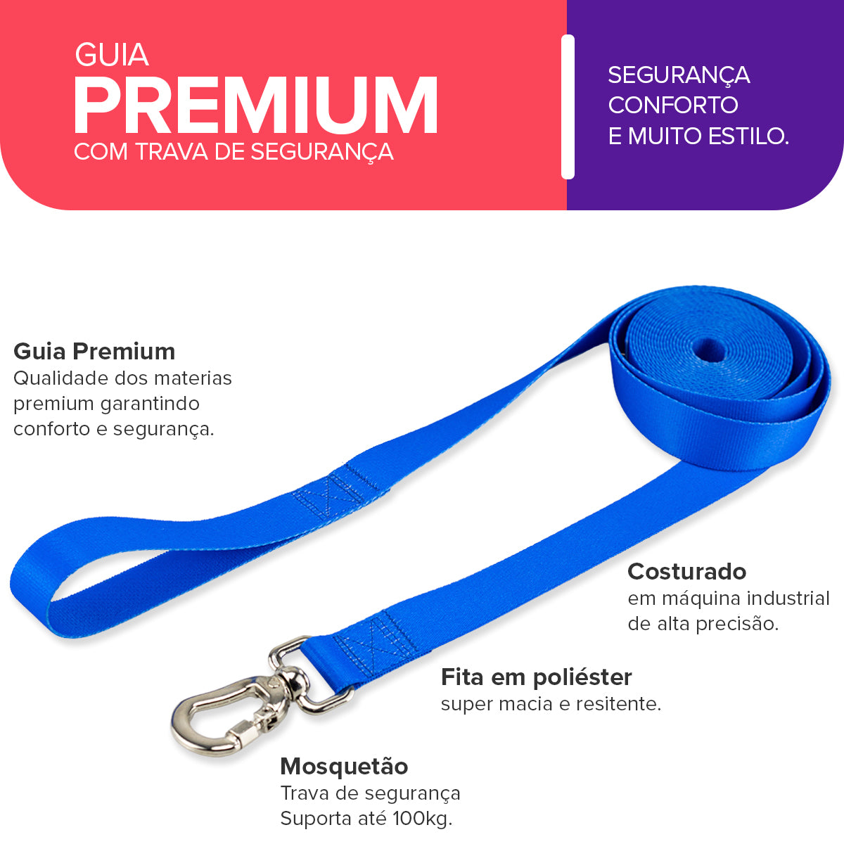 Guia Longa 10 Metros para Cachorros Azul Basic Pet