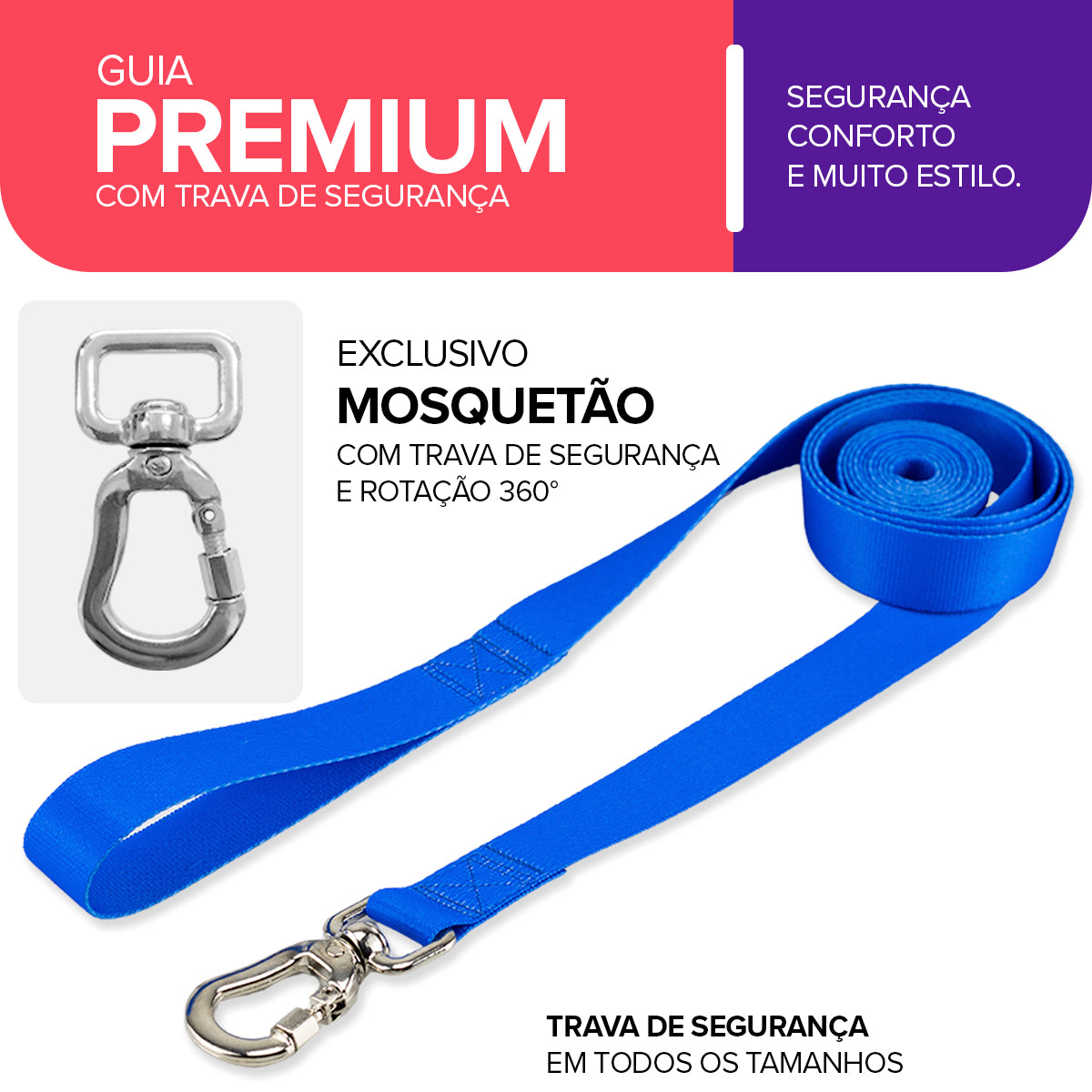 Guia Longa 2 Metros para Cachorros Azul Basic Pet