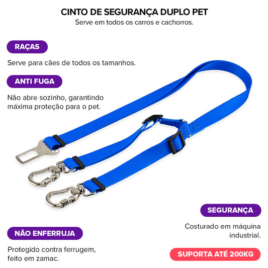 Cinto de Segurança Duplo Azul Basic Pet