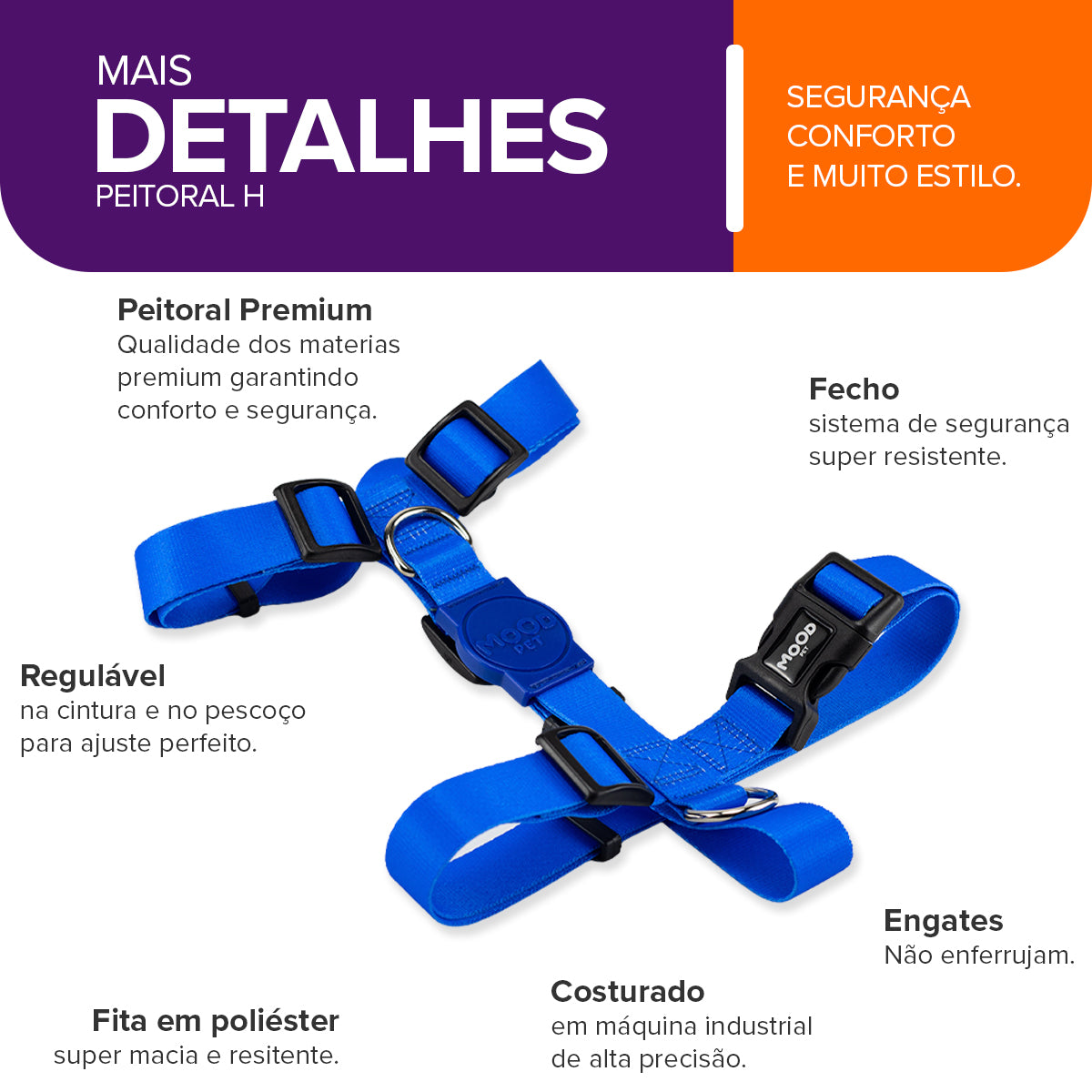Peitoral para Cachorros H Blue Mood Pet