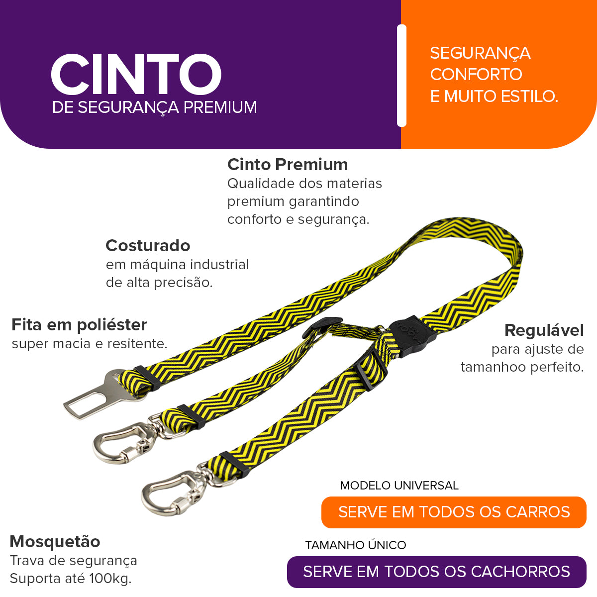 Cinto de Segurança Duplo Bee Mood Pet