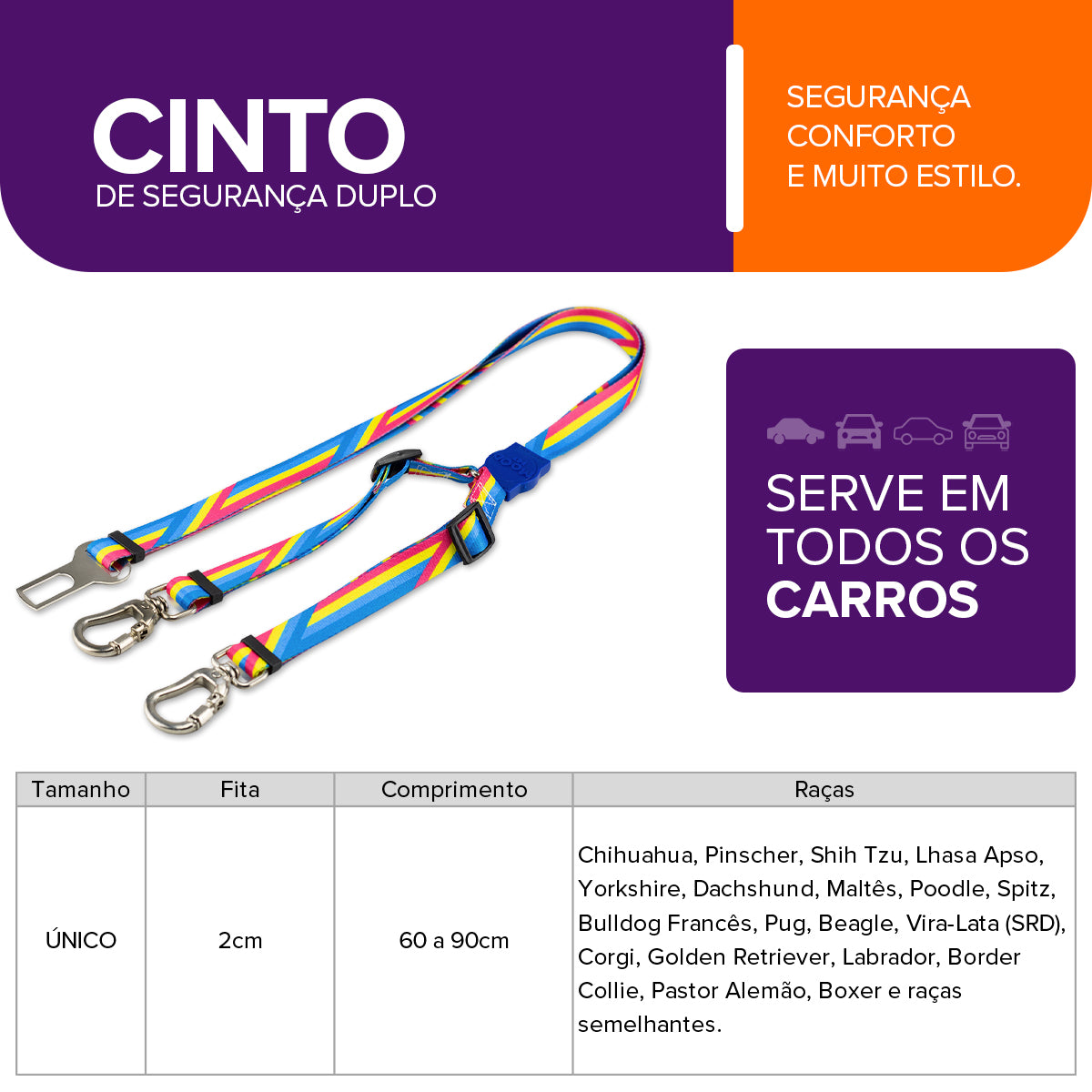 Cinto de Segurança Duplo Bells Blue Mood Pet