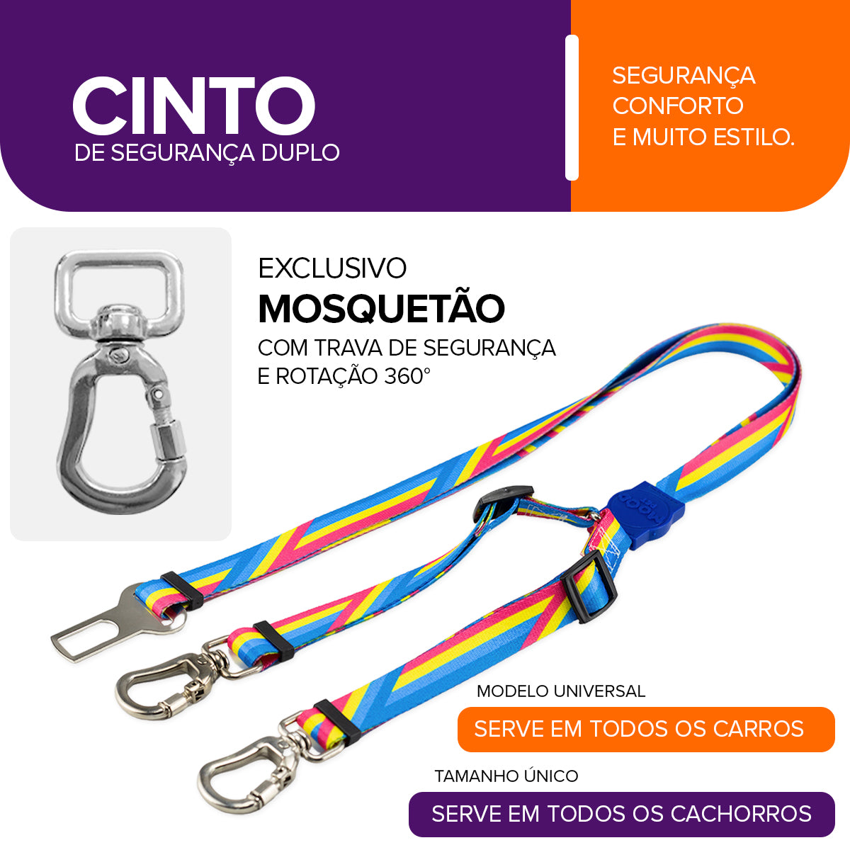 Cinto de Segurança Duplo Bells Blue Mood Pet