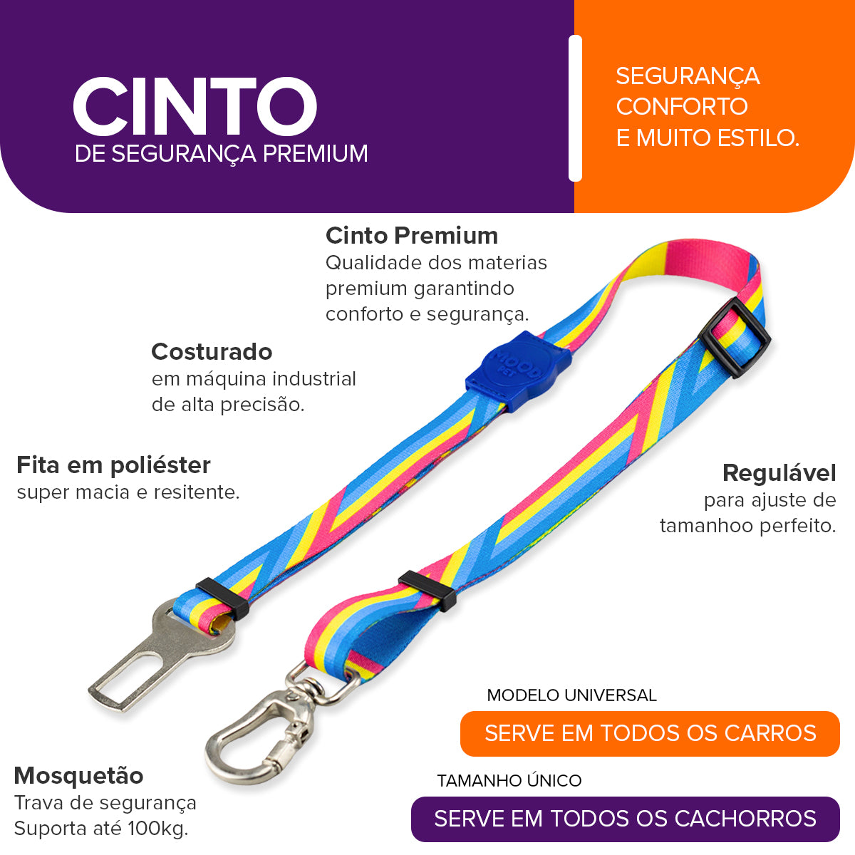 Cinto de Segurança Pet Bells Blue Mood Pet