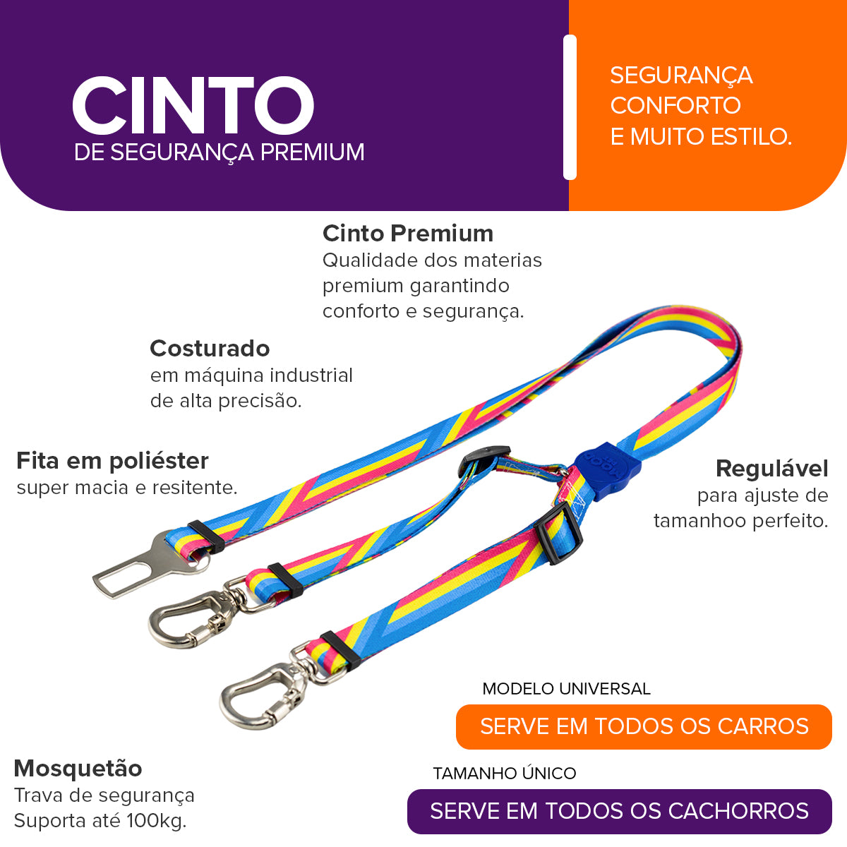 Cinto de Segurança Duplo Bells Blue Mood Pet