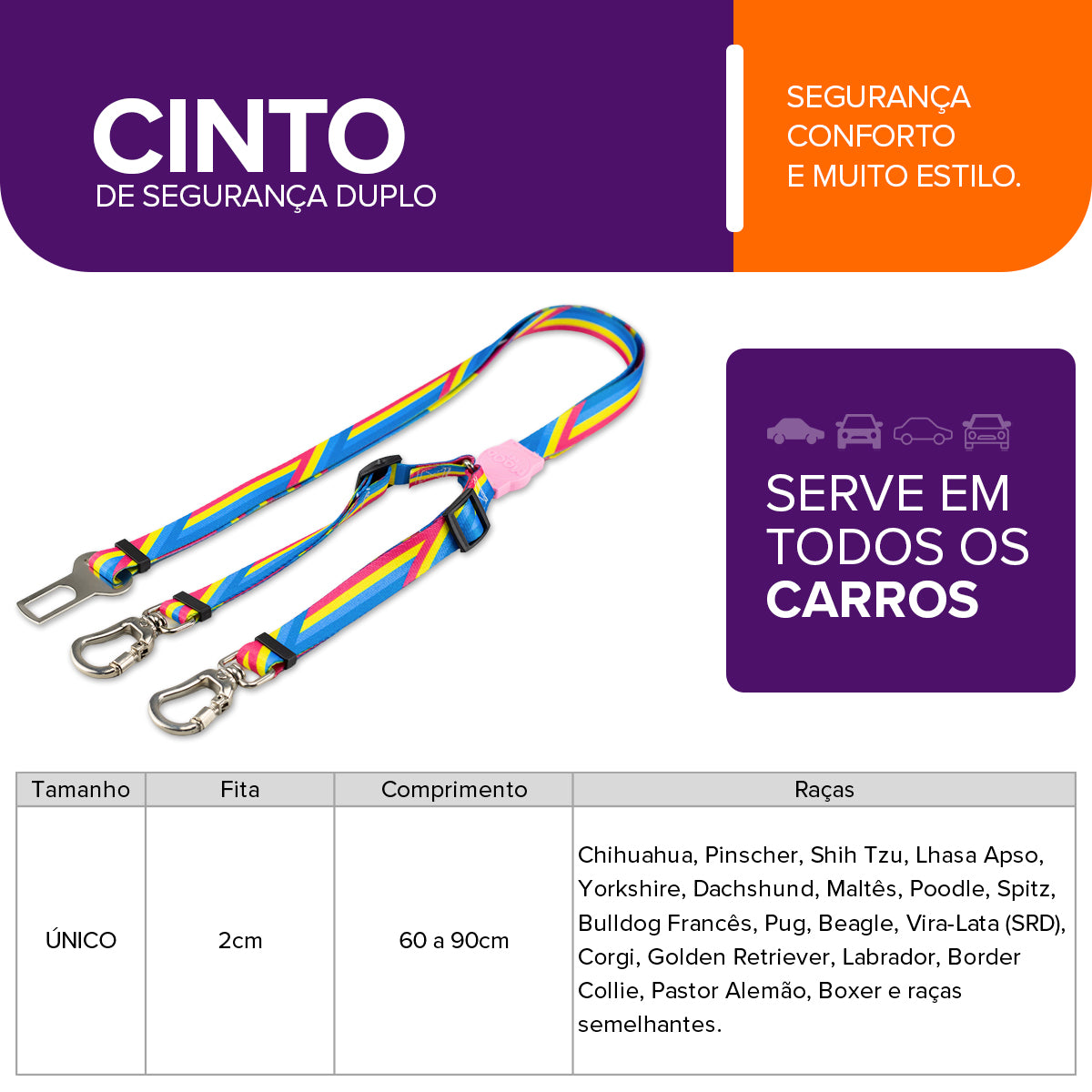 Cinto de Segurança Duplo Bells Rose Mood Pet