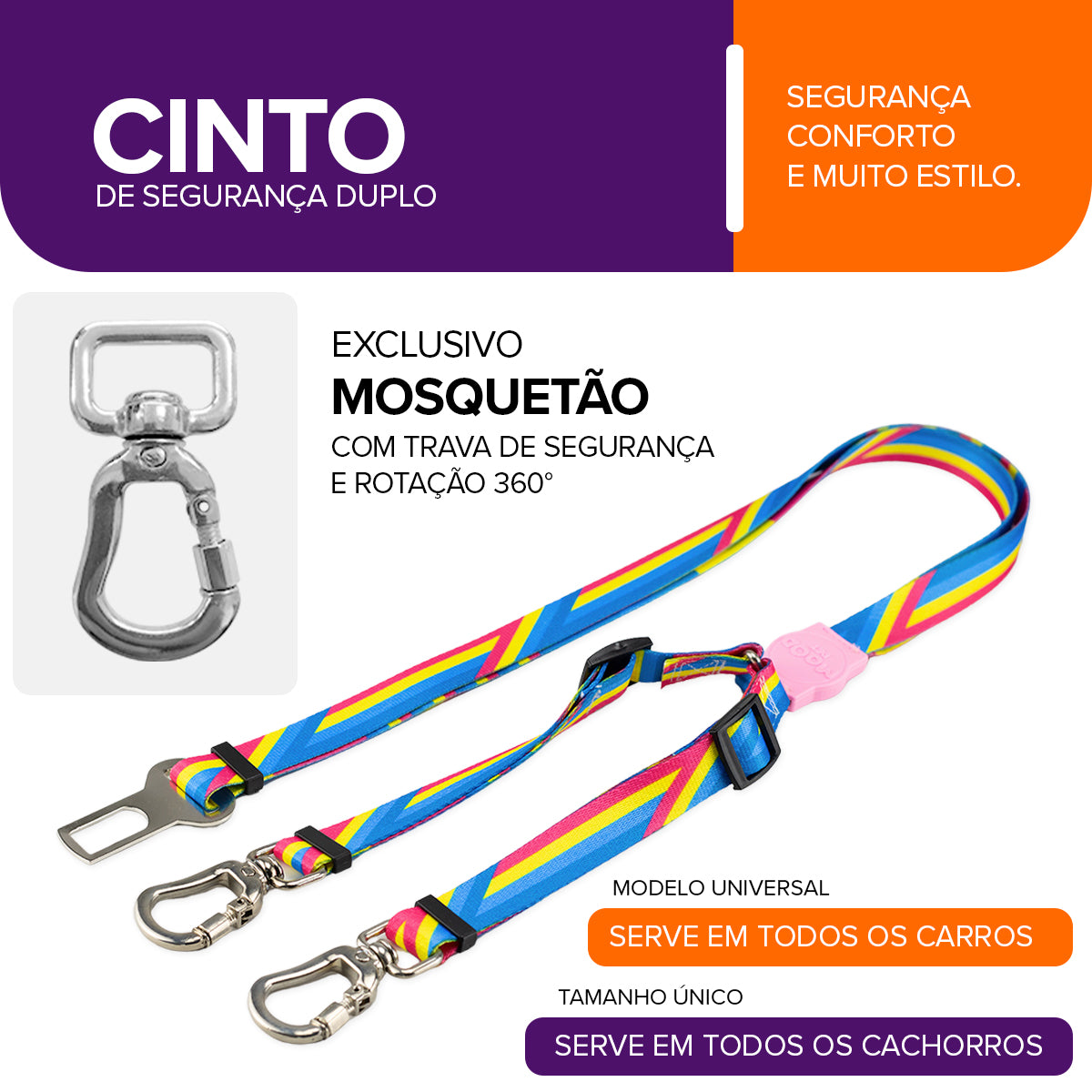 Cinto de Segurança Duplo Bells Rose Mood Pet