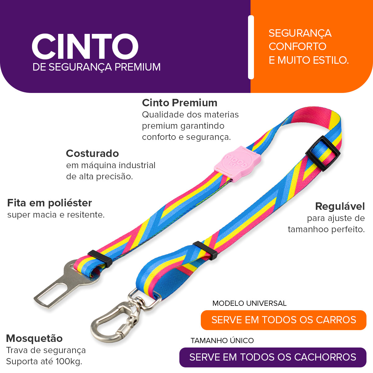 Cinto de Segurança Pet Bells Rose Mood Pet