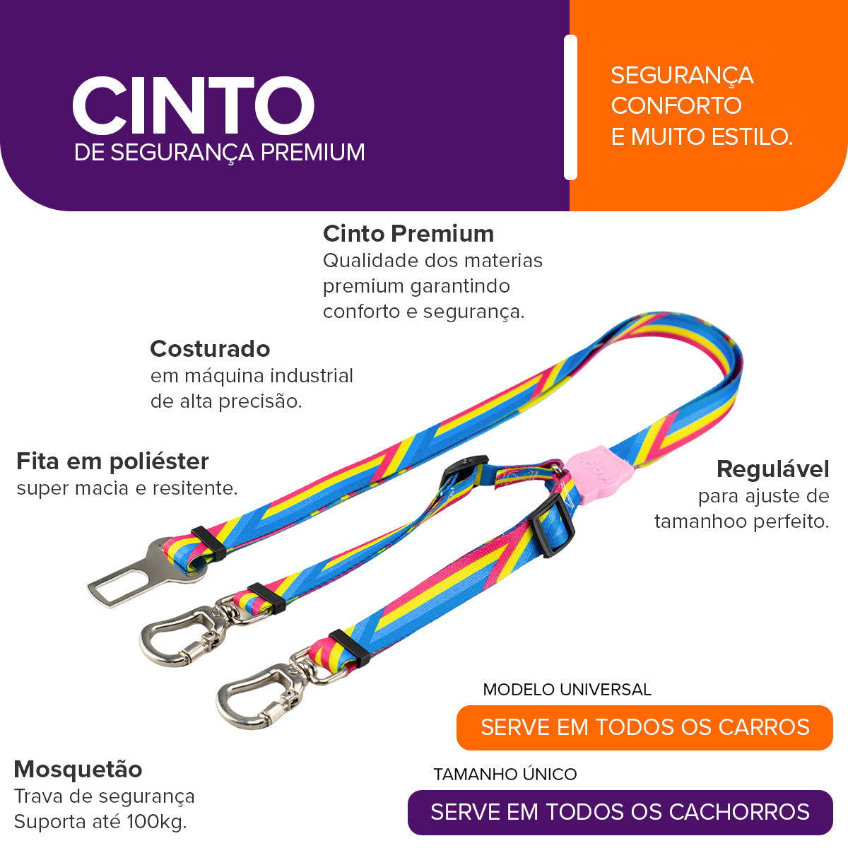 Cinto de Segurança Duplo Bells Rose Mood Pet