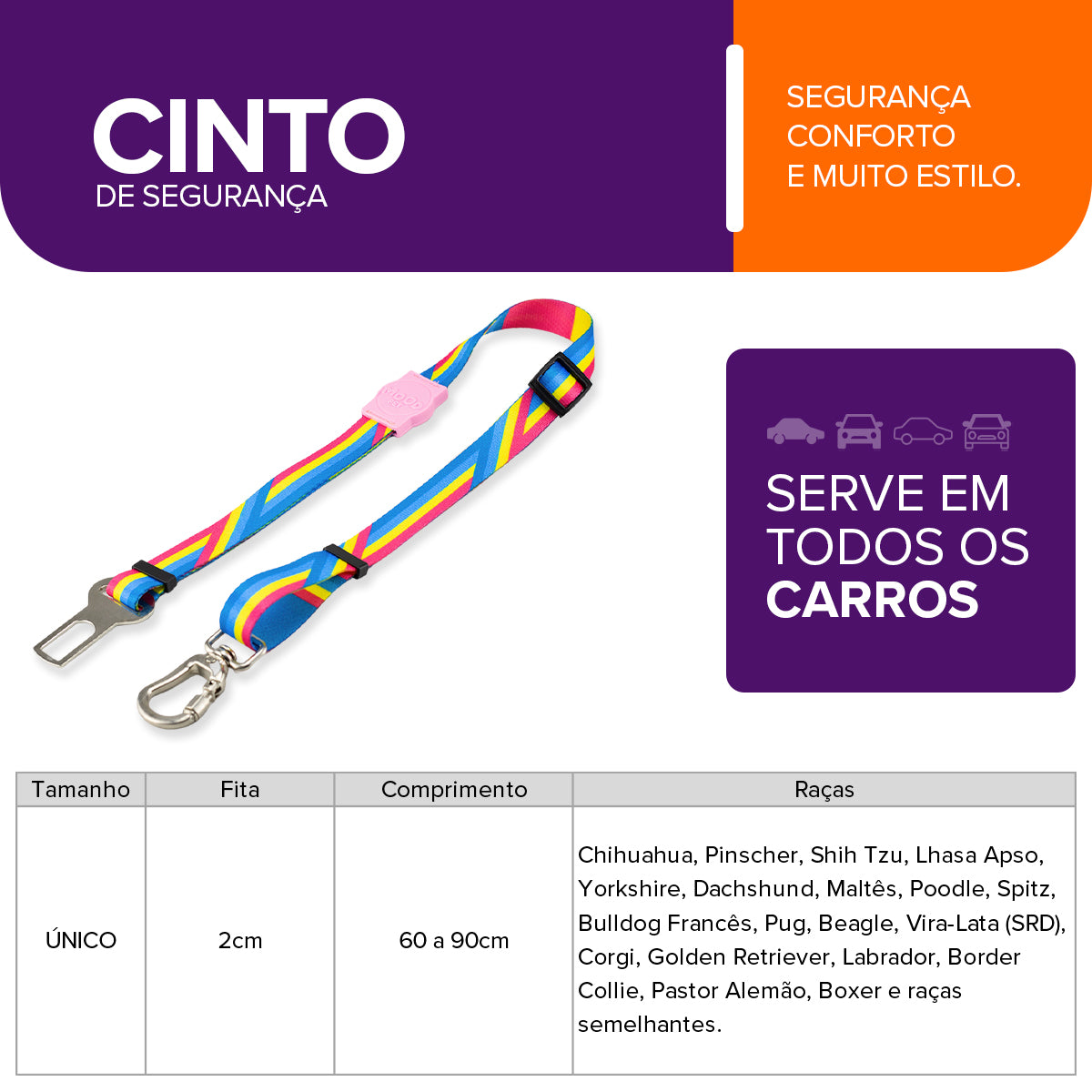 Cinto de Segurança Pet Bells Rose Mood Pet