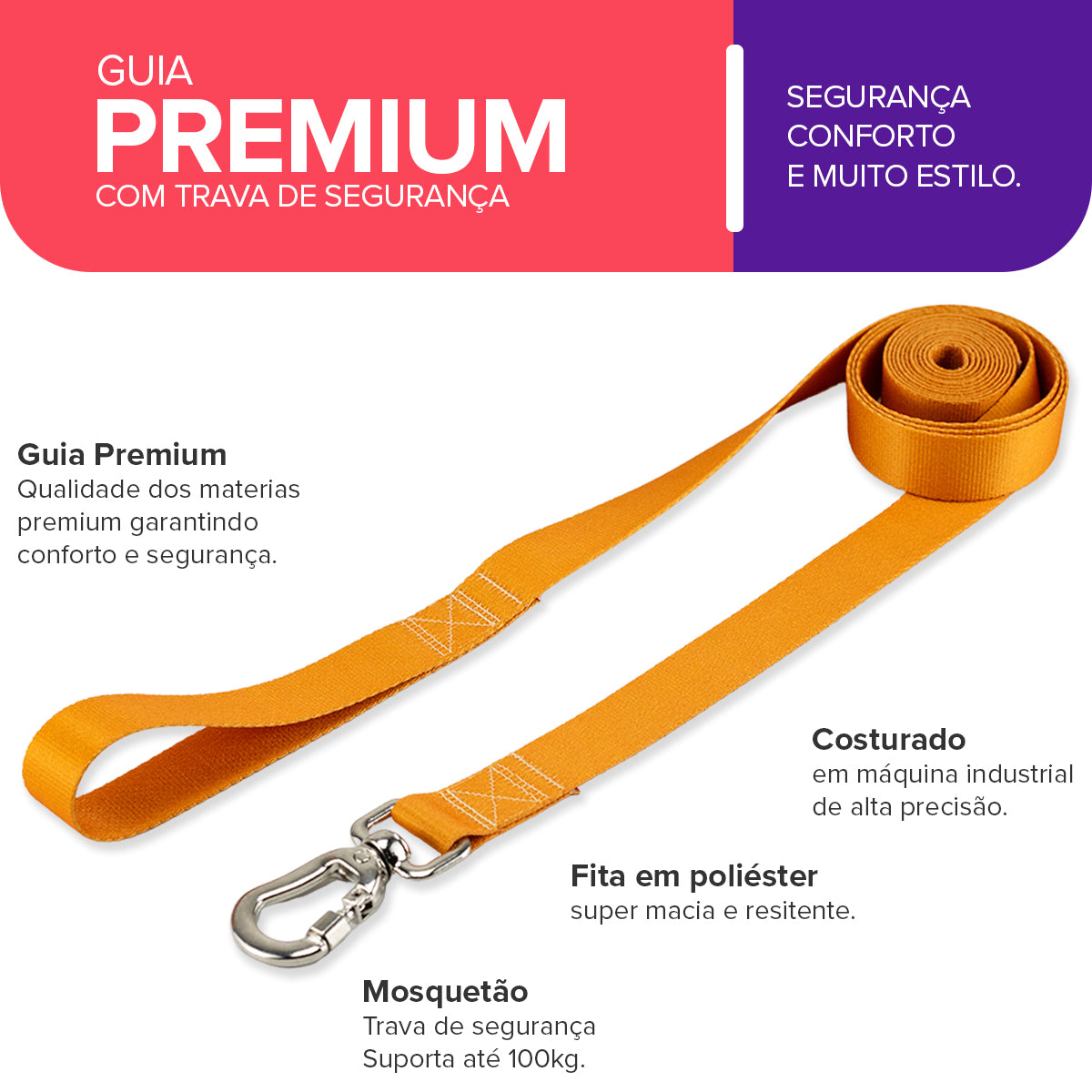 Guia Longa 2 Metros para Cachorros Caramelo Basic Pet