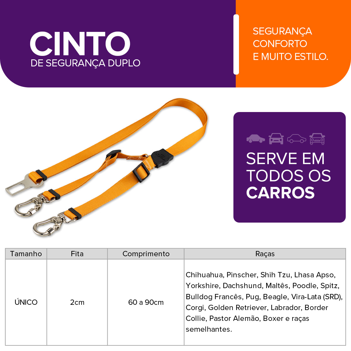 Cinto de Segurança Duplo Caramel Mood Pet