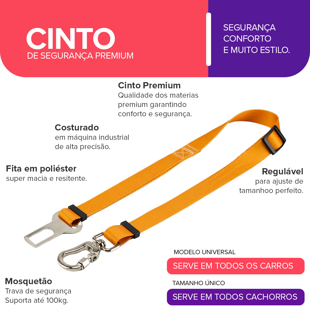Cinto de Segurança Pet Caramelo Basic Pet