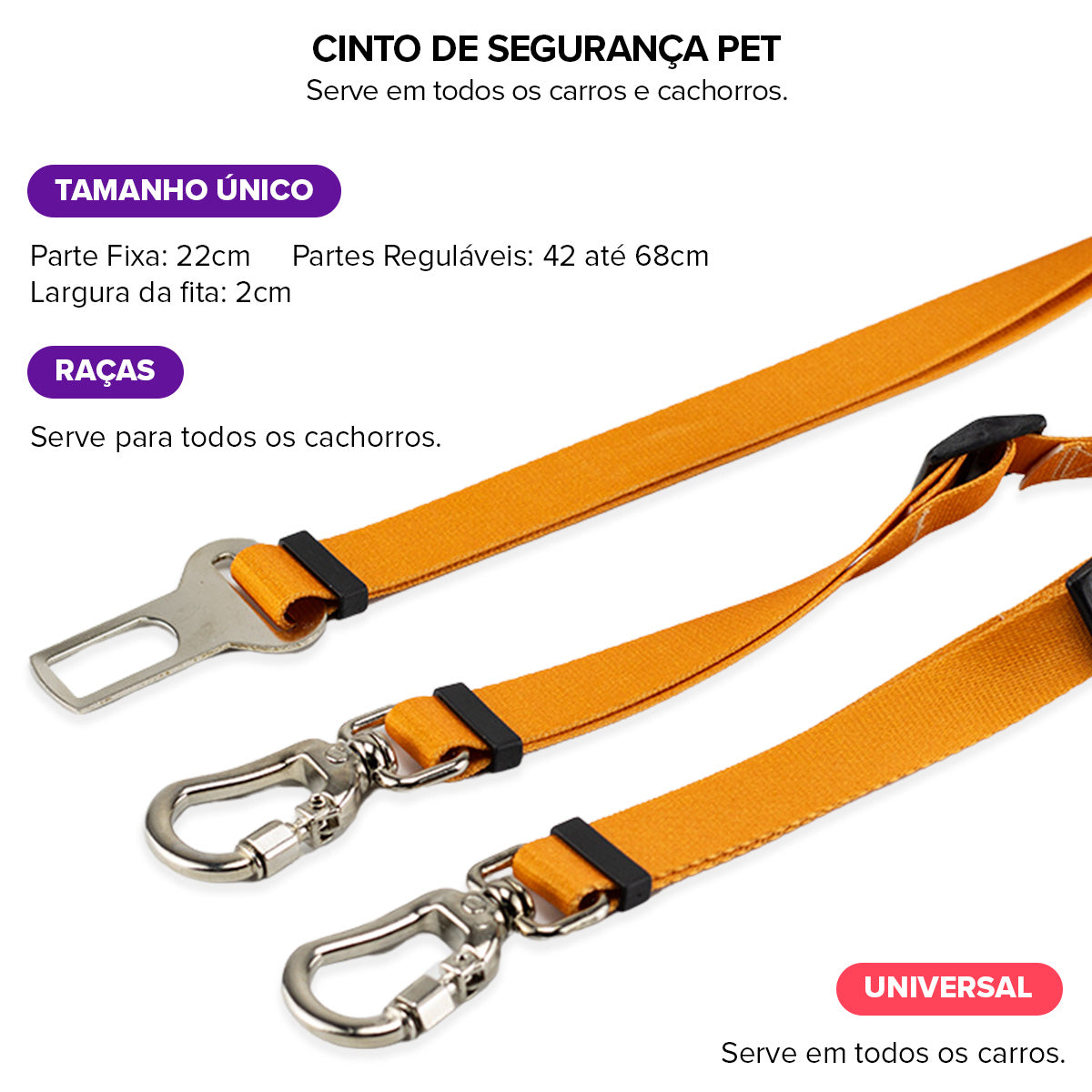 Cinto de Segurança Duplo Caramelo Basic Pet