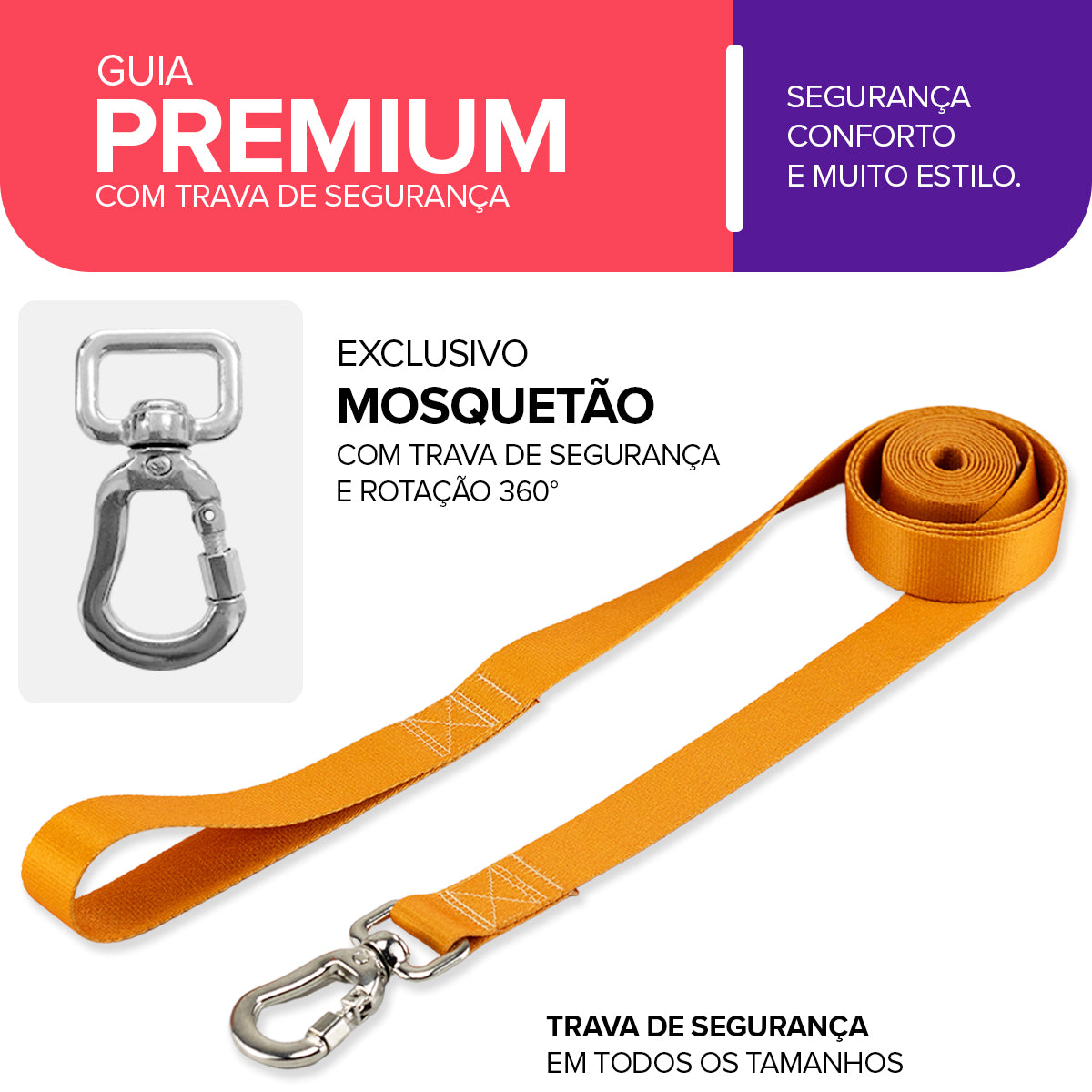 Guia Longa 2 Metros para Cachorros Caramelo Basic Pet