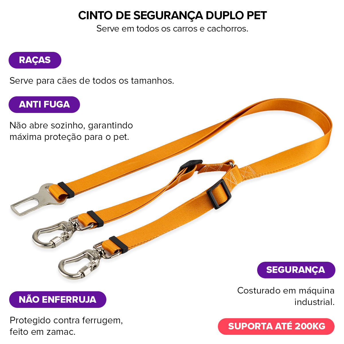 Cinto de Segurança Duplo Caramelo Basic Pet