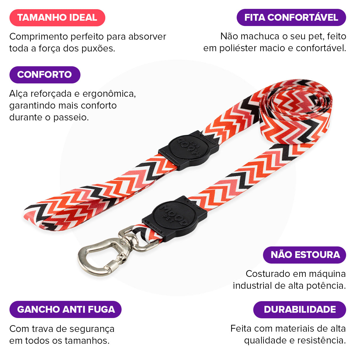 Guia Longa 5 Metros para Cachorros Fine Black Mood Pet