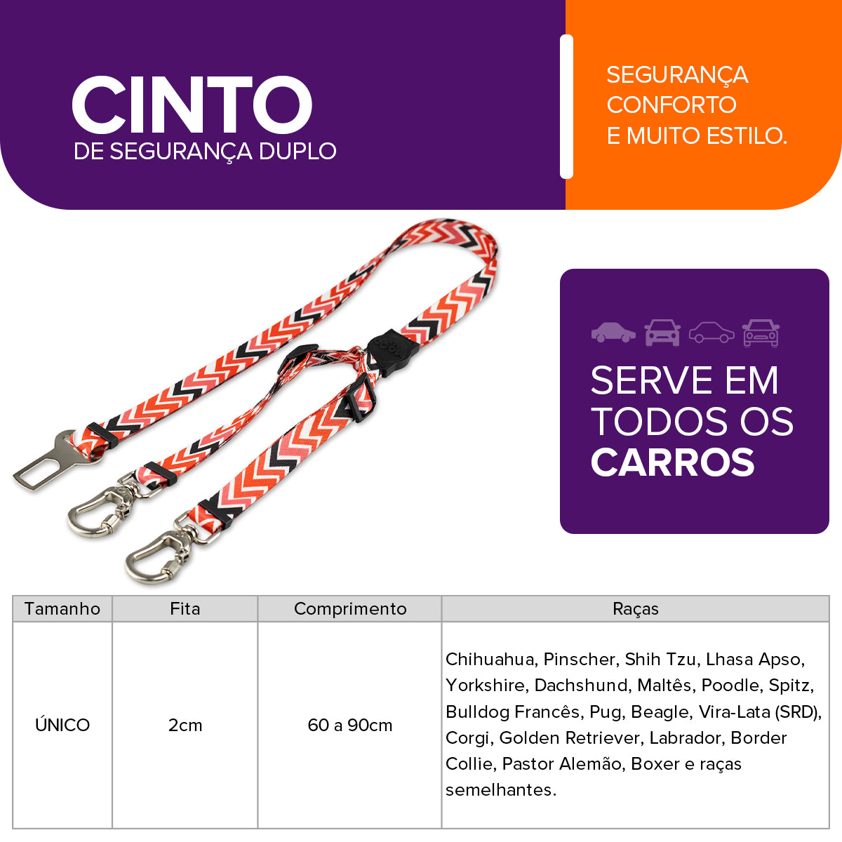 Cinto de Segurança Duplo Fine Black Mood Pet