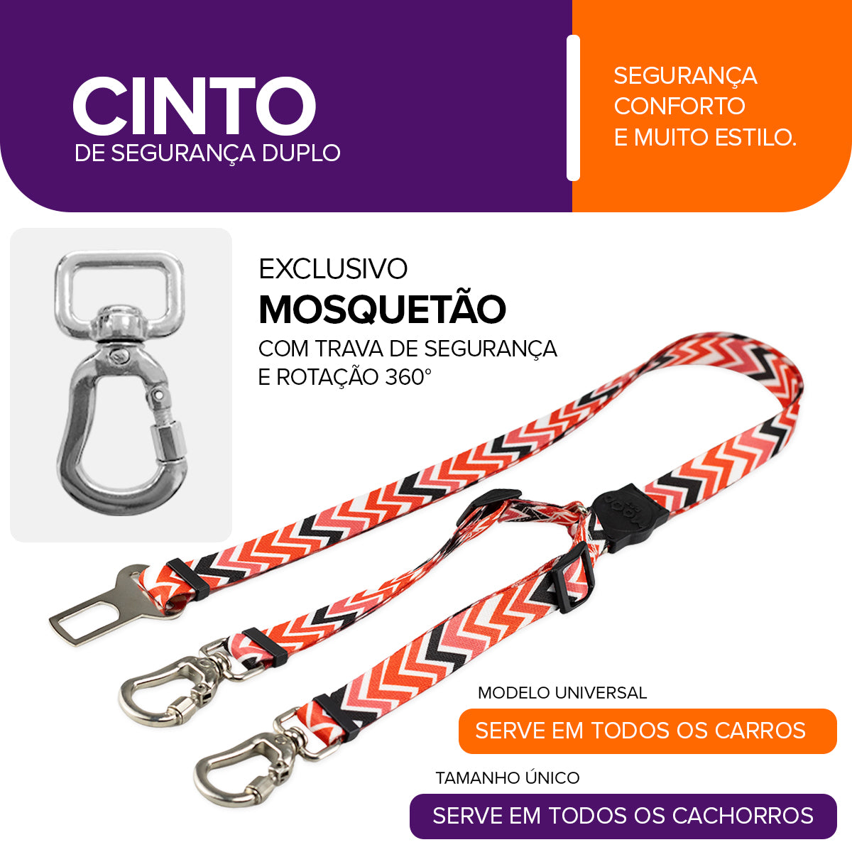 Cinto de Segurança Duplo Fine Black Mood Pet