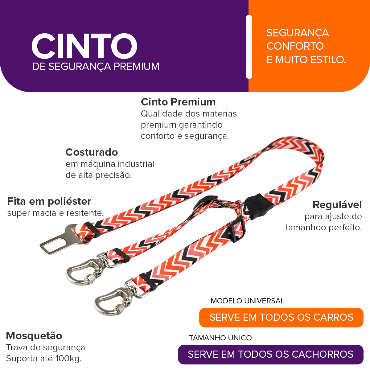 Cinto de Segurança Duplo Fine Black Mood Pet