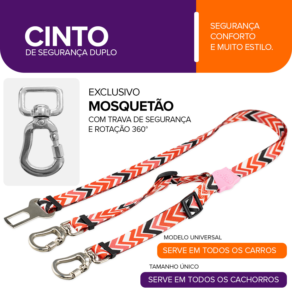 Cinto de Segurança Duplo Fine Rose Mood Pet